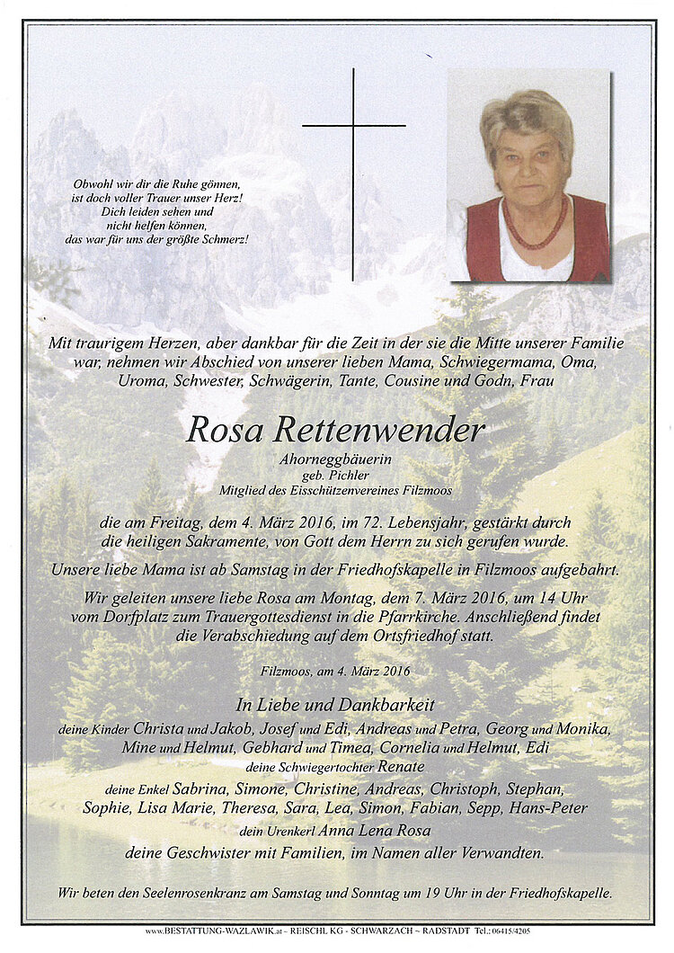 Parte von Rosa Rettenwender † 04.03.2016