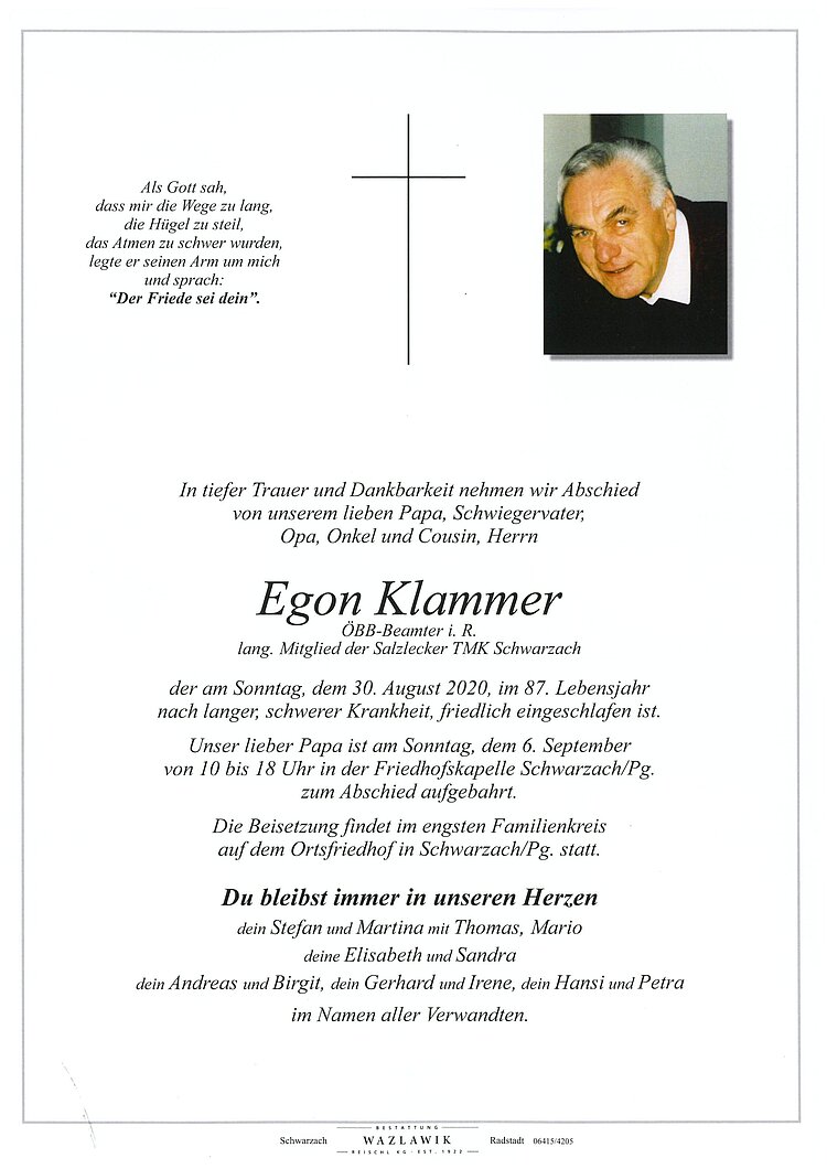 Parte von Egon Klammer † 30.08.2020