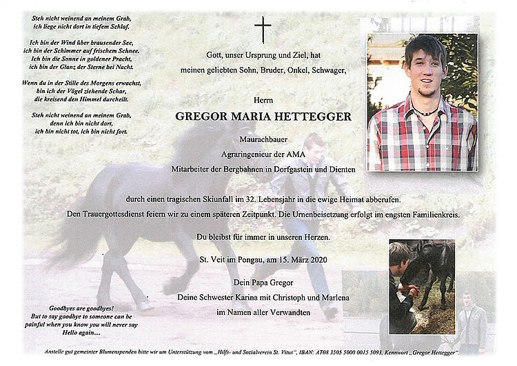 Parte von Gregor Hettegger † 15.03.2020