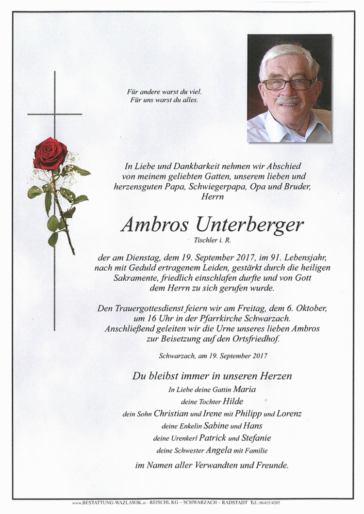 Parte von Ambros Unterberger † 19.09.2017