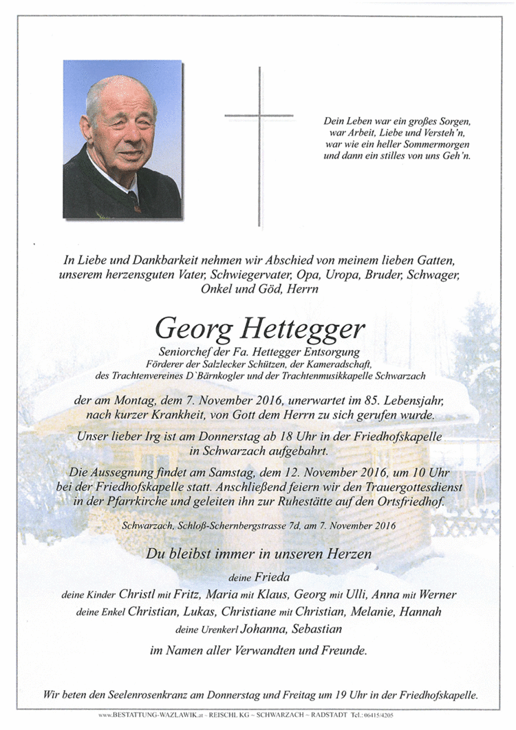 Parte von Georg Hettegger † 07.11.2016