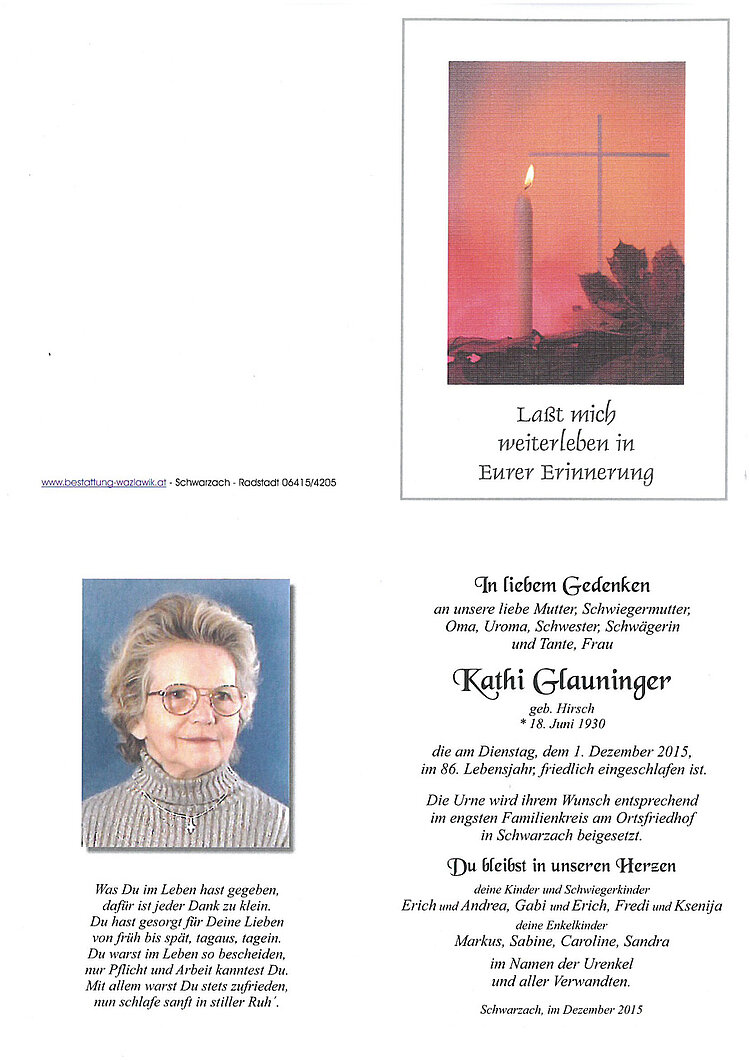 Parte von Kathi Glauninger † 01.12.2015
