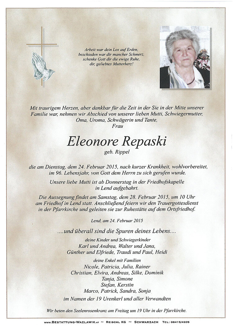 Parte von Eleonore Repaski † 24.02.2015