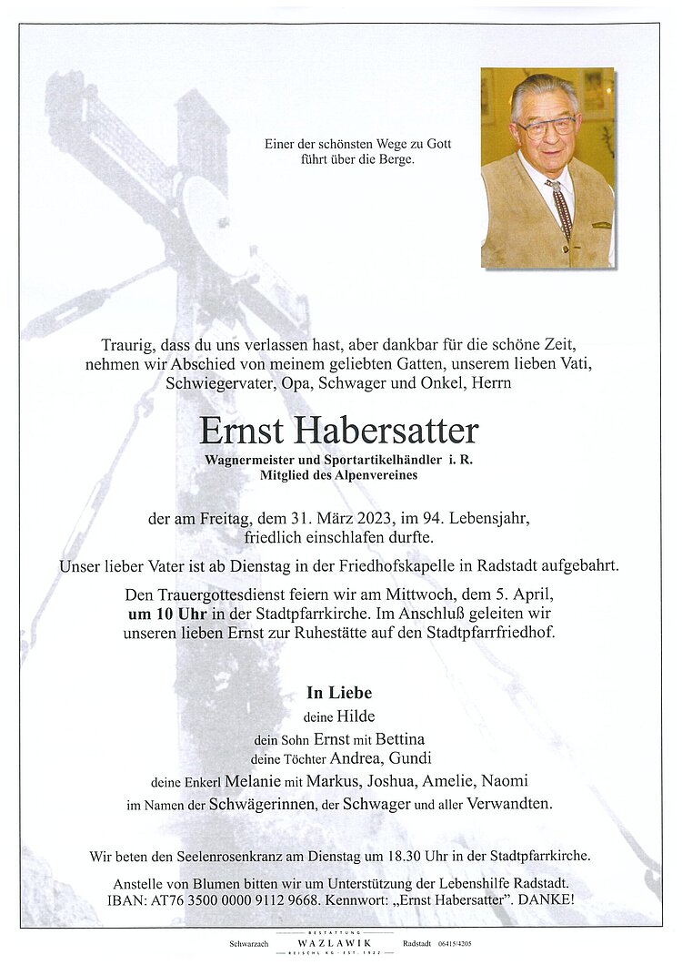 Parte von Ernst Habersatter † 31.03.2023