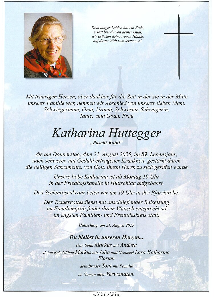Parte von Katharina Huttegger † 21.08.2025