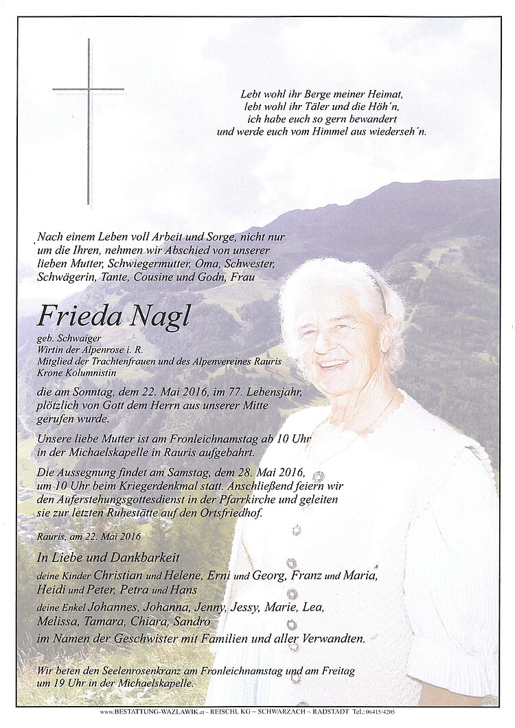 Parte von Frieda Nagl † 22.05.2016