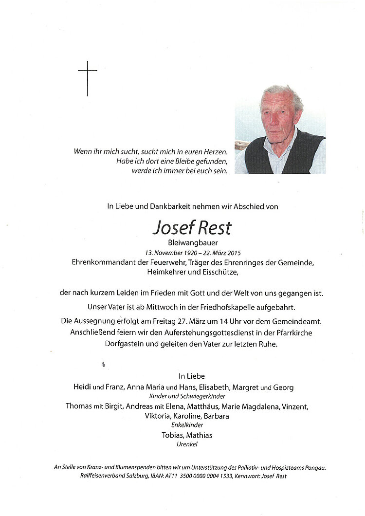 Parte von Josef Rest † 22.03.2015