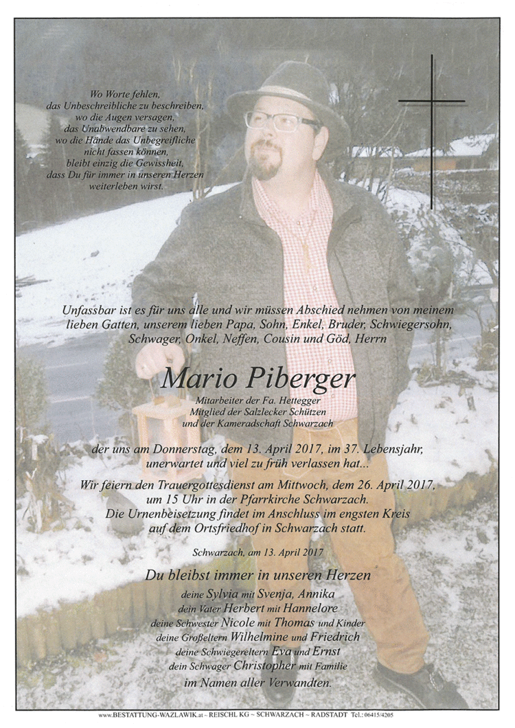 Parte von Mario Piberger † 13.04.2017