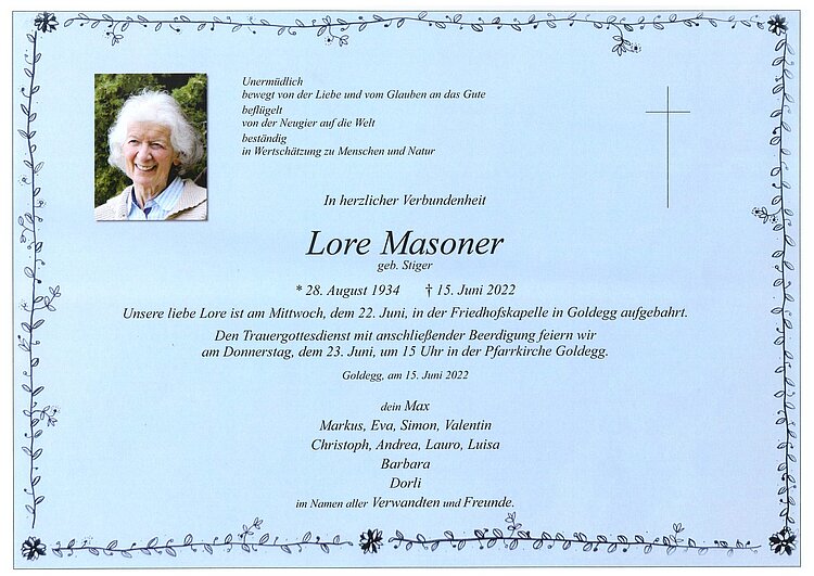 Parte von Lore Masoner † 15.06.2022