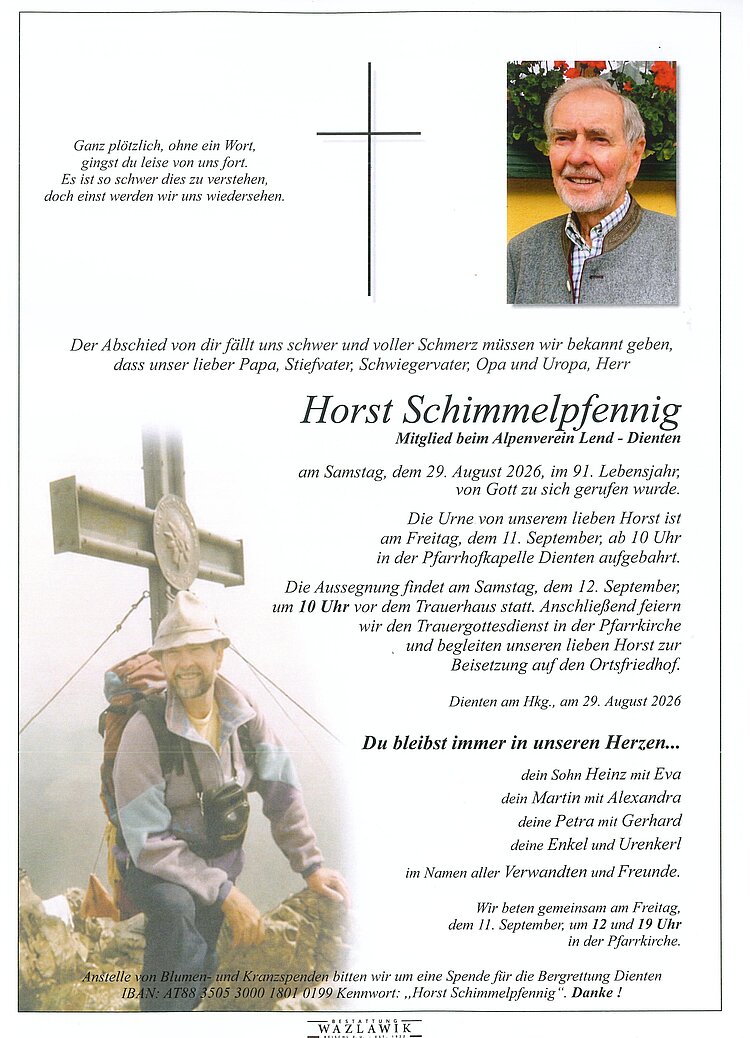 Parte von Horst Schimmelpfennig † 29.08.2026
