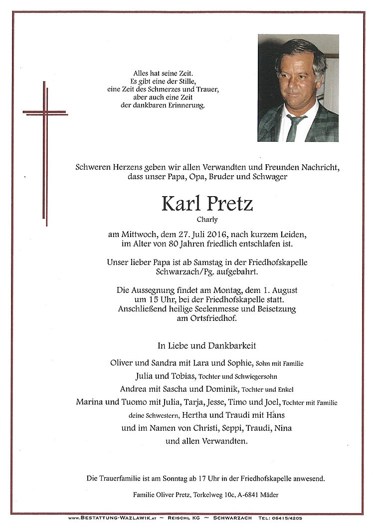 Parte von Karl Pretz † 27.07.2016