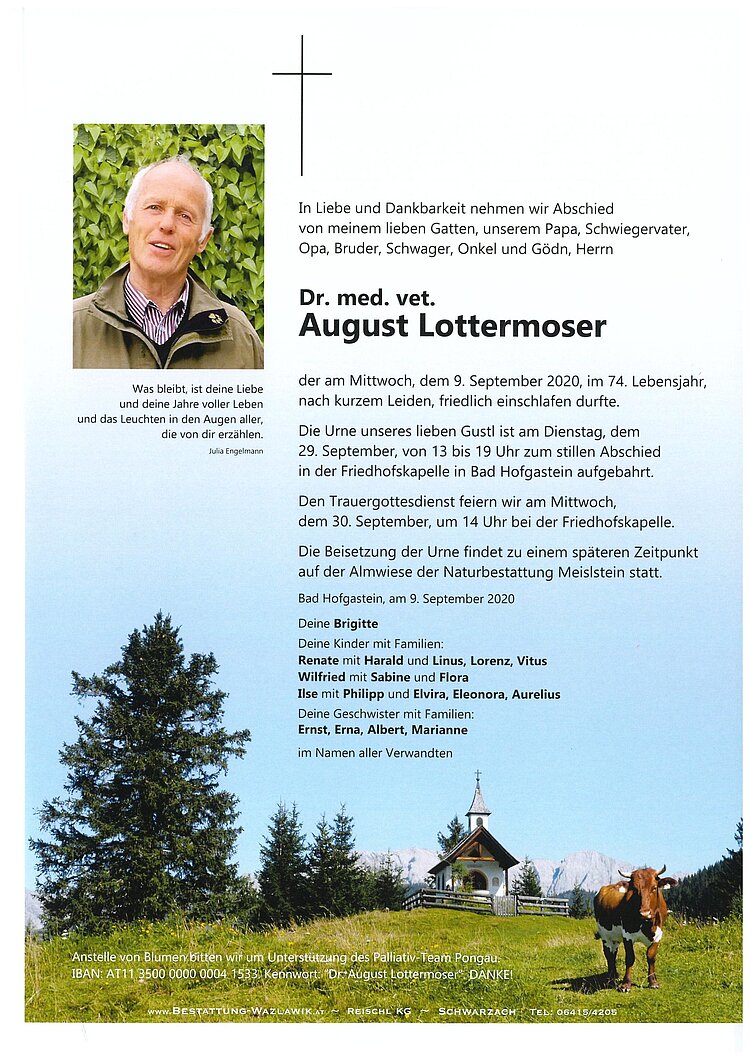 Parte von Dr. med. vet. August Lottermoser † 09.09.2020