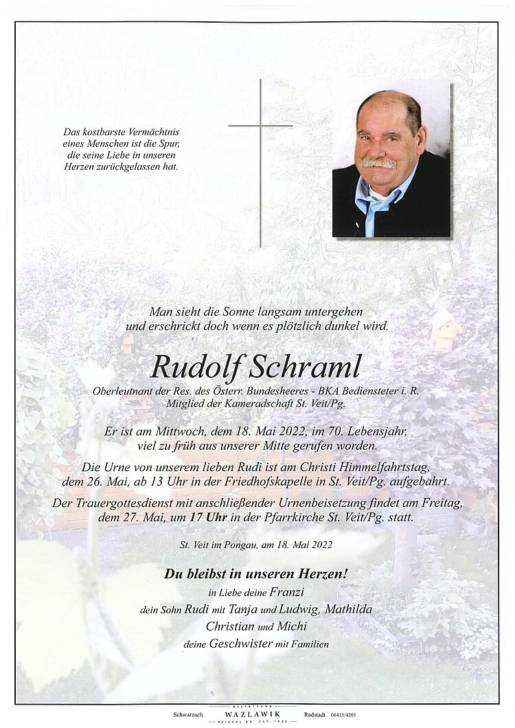 Parte von Rudolf Schraml † 18.05.2022