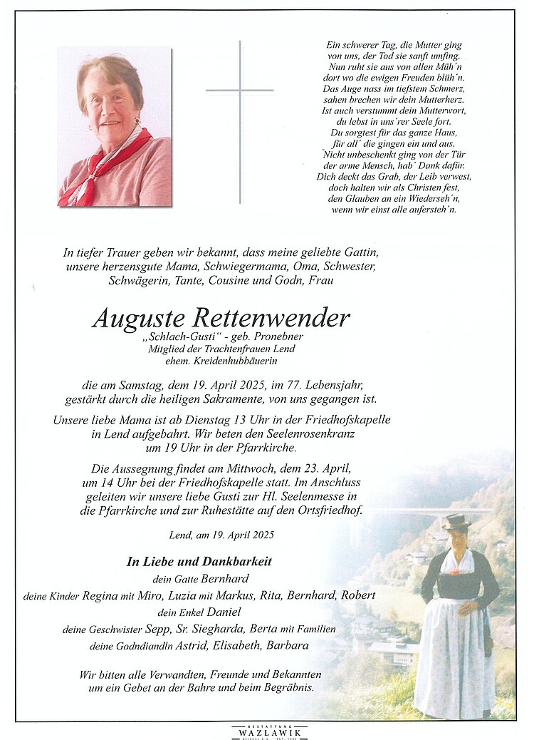 Parte von Gusti Rettenwender † 19.04.2025