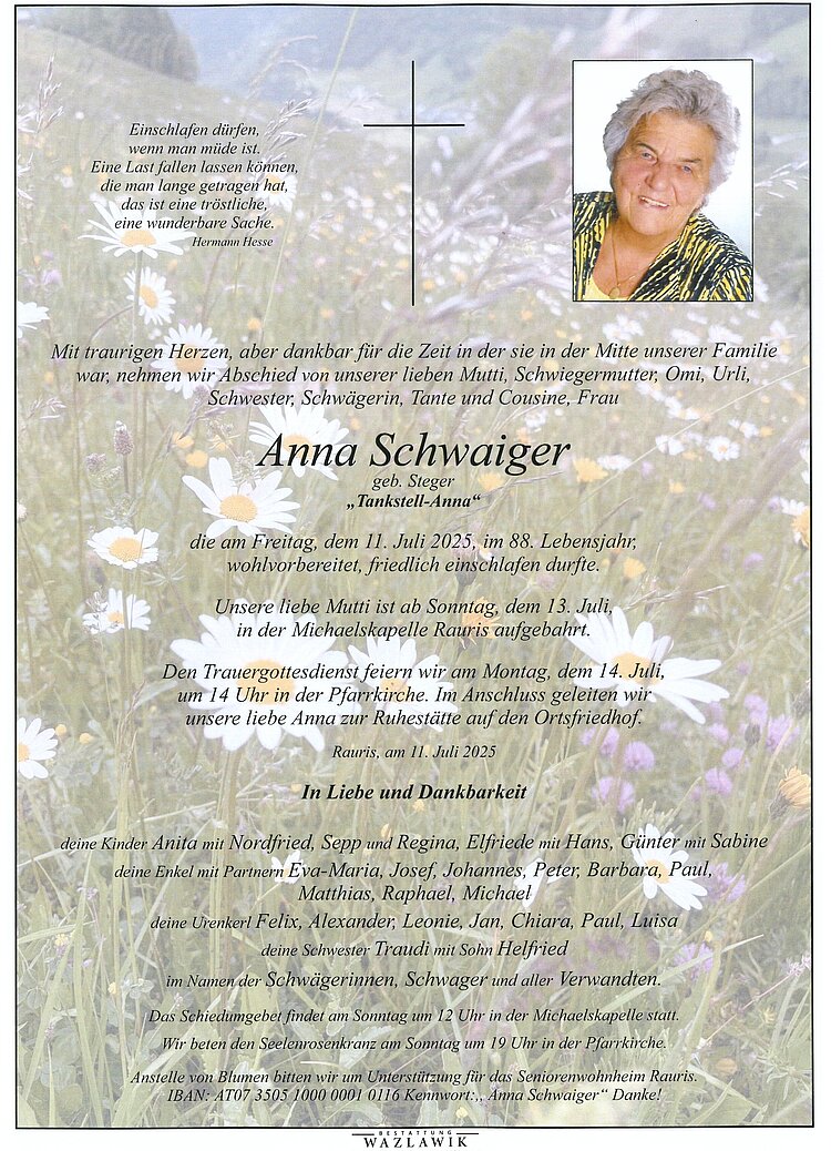 Parte von Anna Schwaiger † 11.07.2025