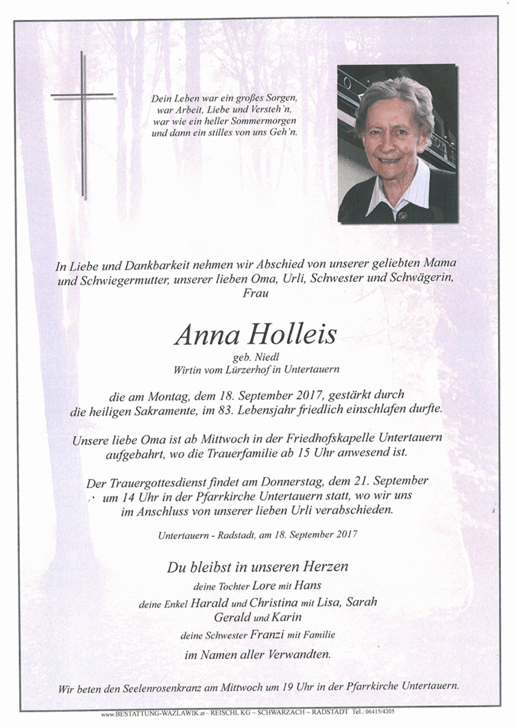 Parte von Anna Holleis † 18.09.2017