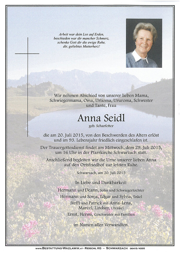 Parte von Anna Seidl † 20.07.2015