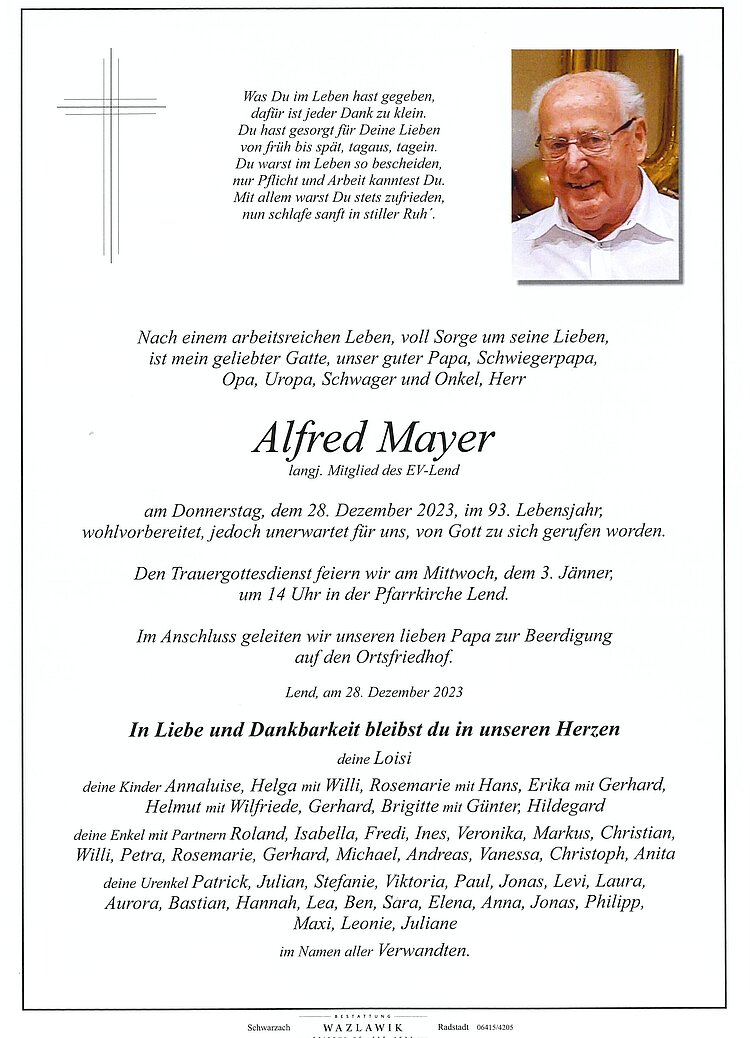 Parte von Alfred Mayer † 28.12.2023