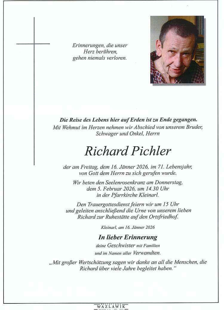 Parte von Richard Pichler † 16.01.2026